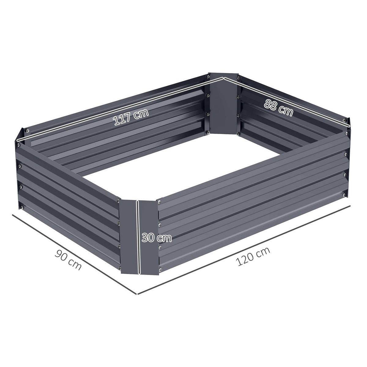 HOCHBEET, 120L x 90B x 30H cm - Dunkelgrau, Metall (90/30/120cm) - Outsunny