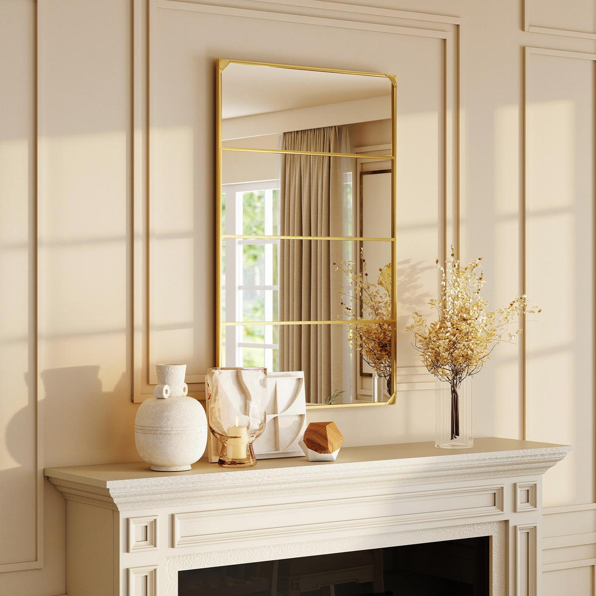 WANDSPIEGEL DE-14364 Verrière-Stil mit 4 Haken Gold - Goldfarben, Glas (109/69/2cm) - ComfortXL