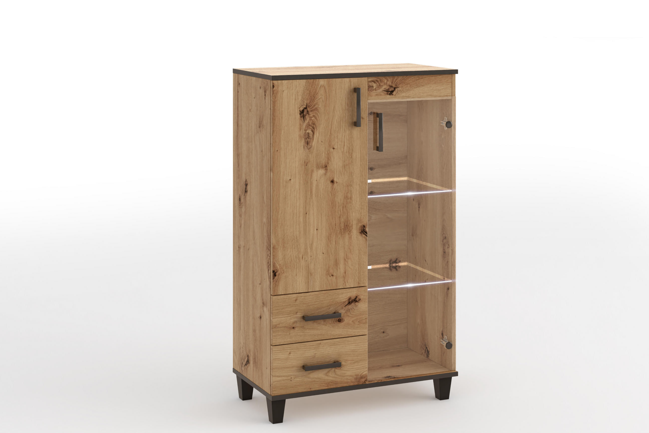 Margaret Hadas24 Vitrine Eiche Artisan, Schwarz 80x132x40 cm