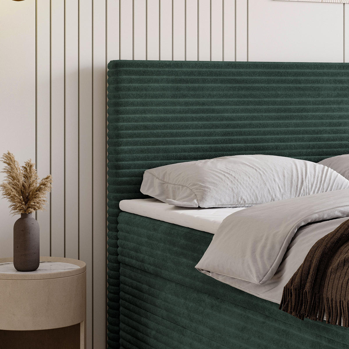 BOXBETT NOLEN 160x200 cm mit Matratze und Topper - Grün - Grün, Holz (160/200cm) - MASSENO