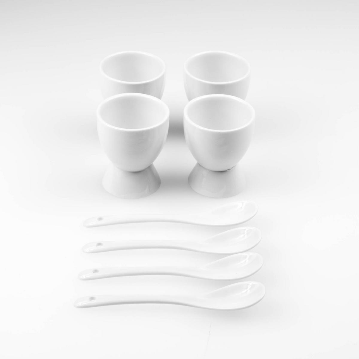 EIERBECHER-SET mit Löffeln Weiß 5,2/5,2/6 cm - Weiß, Keramik (5.2/6/5.2cm) - Excellent Houseware