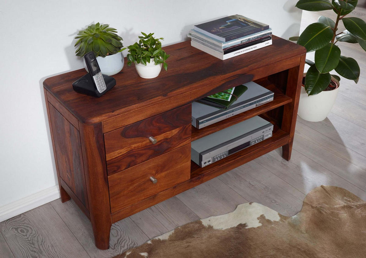TV-BOARD Sheesham 110x40x60 walnuss geölt BROOKLYN #15 - Dunkelbraun, Holz (110/60/40cm) - Massivmoebel24