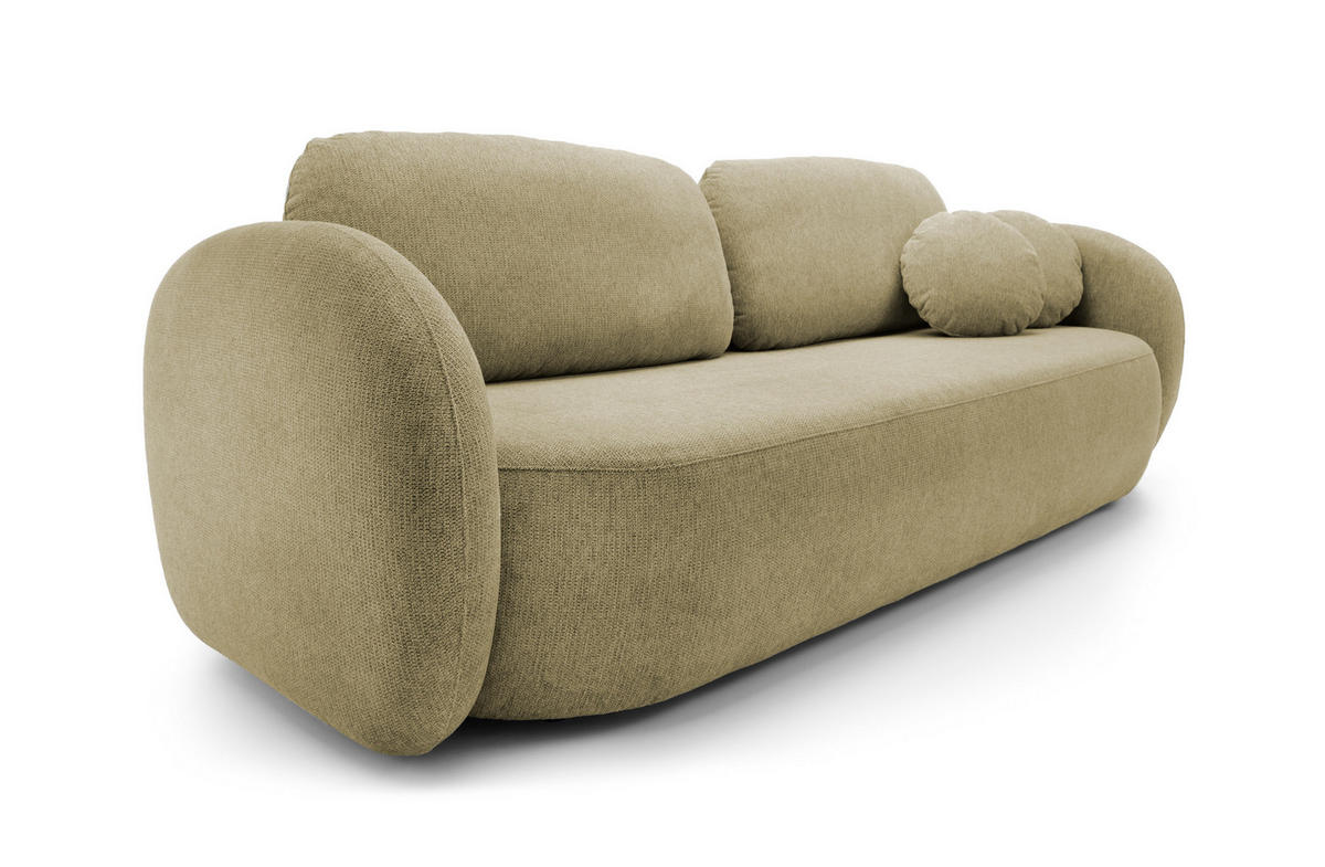 SOFA OLIO Mit Schlaffunktion Und Bettkasten, Bonell-Taschenfederung, Aragon-Stoff, lose Rückenkissen, freistehend, 238x101x86 cm Olive green - Olivgrün, Holz/Textil (238/86/101cm) - DomoHome