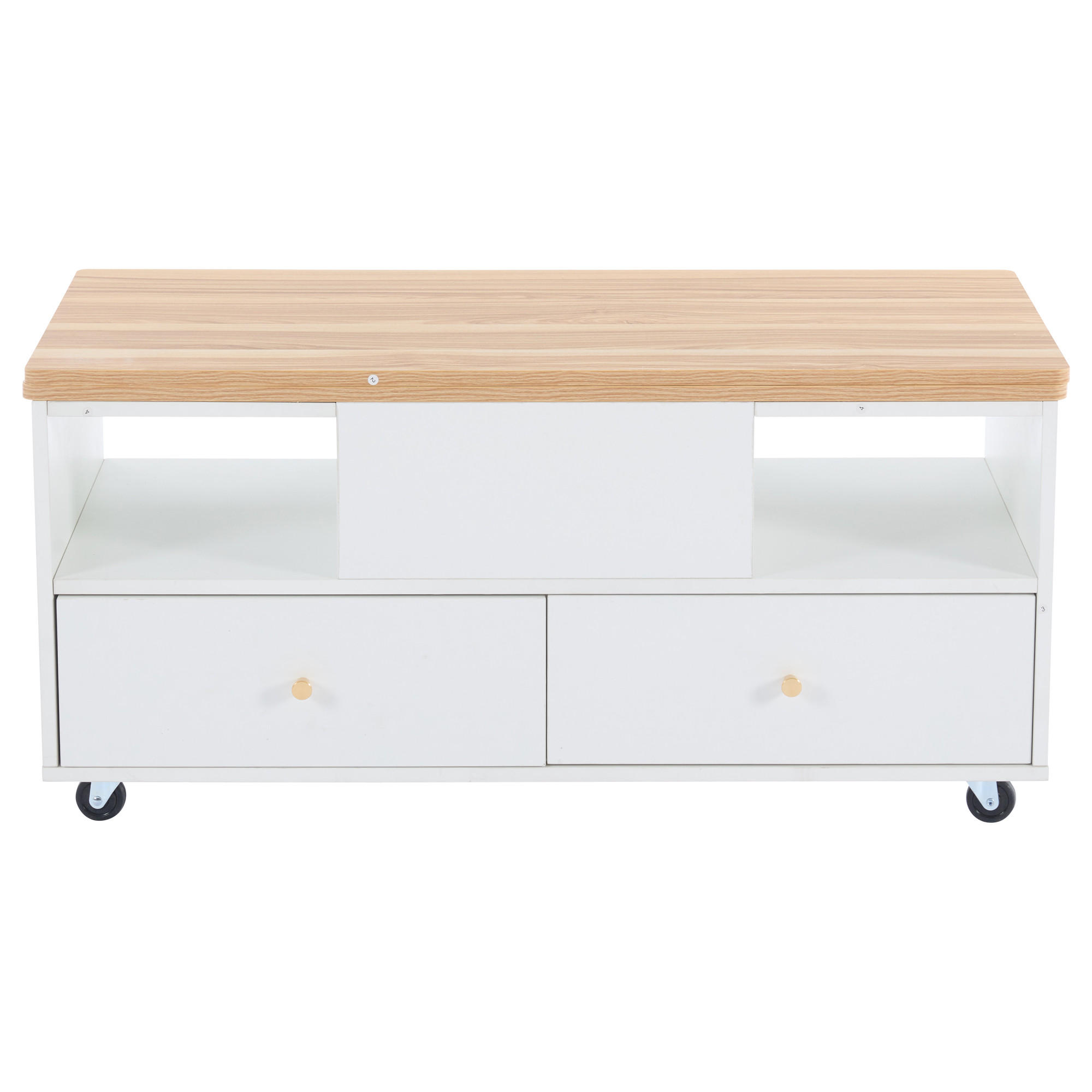 COUCHTISCH Holzfarben/Weiß 100/50/47,5 cm mit Hebe- und Klappfunktion - Naturfarben, Holzwerkstoff (50/100/47.5cm) - PANGIVO
