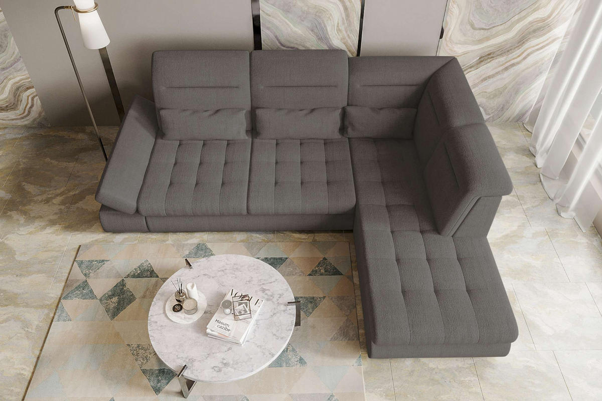 ECKSOFA Toscana Velours inkl. Schlaffunktion - Grau, Textil (279/227cm) - 99rooms