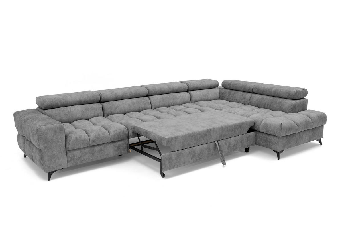 ECKSOFA Pudding Maxi mit Schlaffunktion und Bettkasten - Grau, Textil (203/350cm) - Muffo