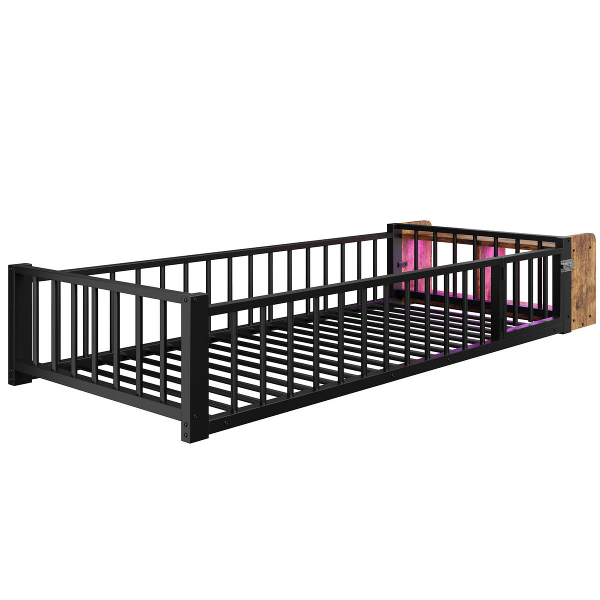 METALLBETT 90/200 cm Schwarz mit Ablagefächern und LED-Streifenleuchten - Schwarz, Metall (90/200cm) - Oxeza