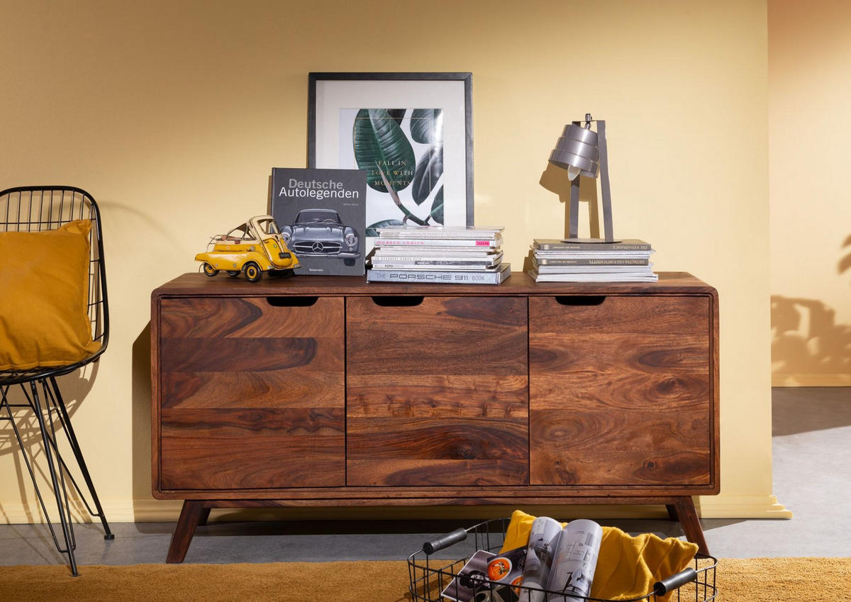 SIDEBOARD Sheesham 134x40x65 walnuss gewachst MALMÖ 2 #106 - Dunkelbraun, Holz (134/65/40cm) - Massivmoebel24