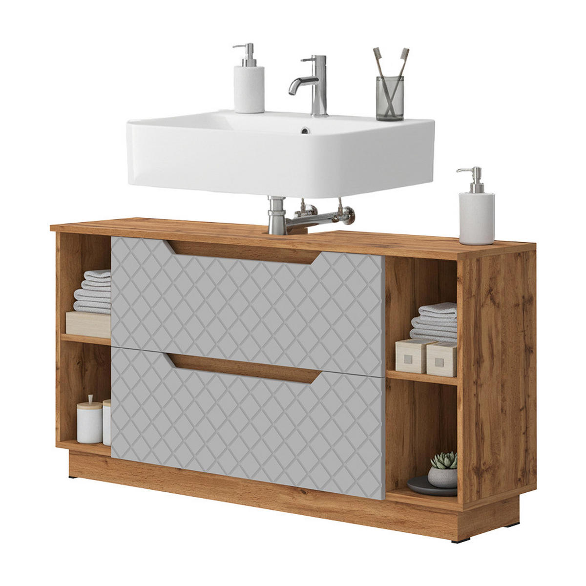 DOLNÍ SKŘÍŇKA POD DŘEZ Lotta Dub/šedá se strukturou dlaždic - šedá/barva dubu, kompozitní dřevo (119.2/62.5/32cm) - Vicco