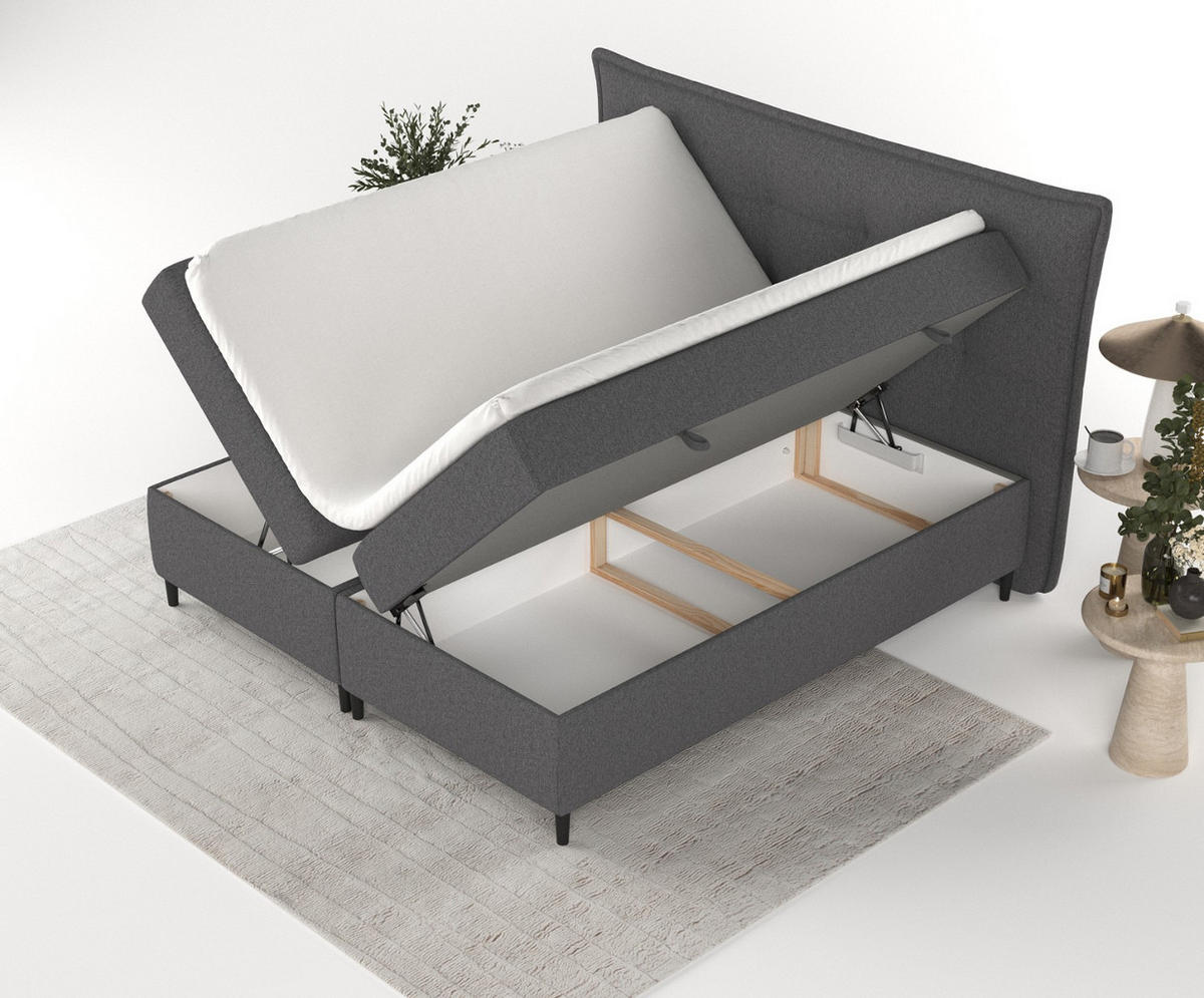 BOXBETT Las Palmas 200/200 cm Anthrazit im Megan Stoff - Anthrazit/Schwarz, Holz/Holzwerkstoff (200/200cm) - AltaBeds