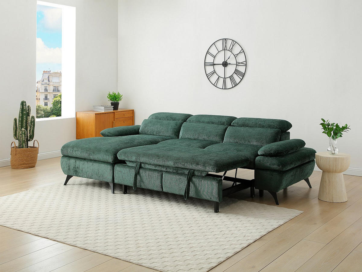 ECKSOFA mit Schlaffunktion - Ecke links - Strukturstoff - Grün - SURDELI - Grün, Textil (176/284cm) - Vente-Unique