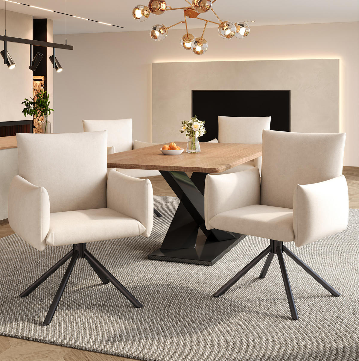 SESSEL 2er-Set 360° drehbar Samt Beige - Beige, Metall (60/88/60cm) - Meubliv