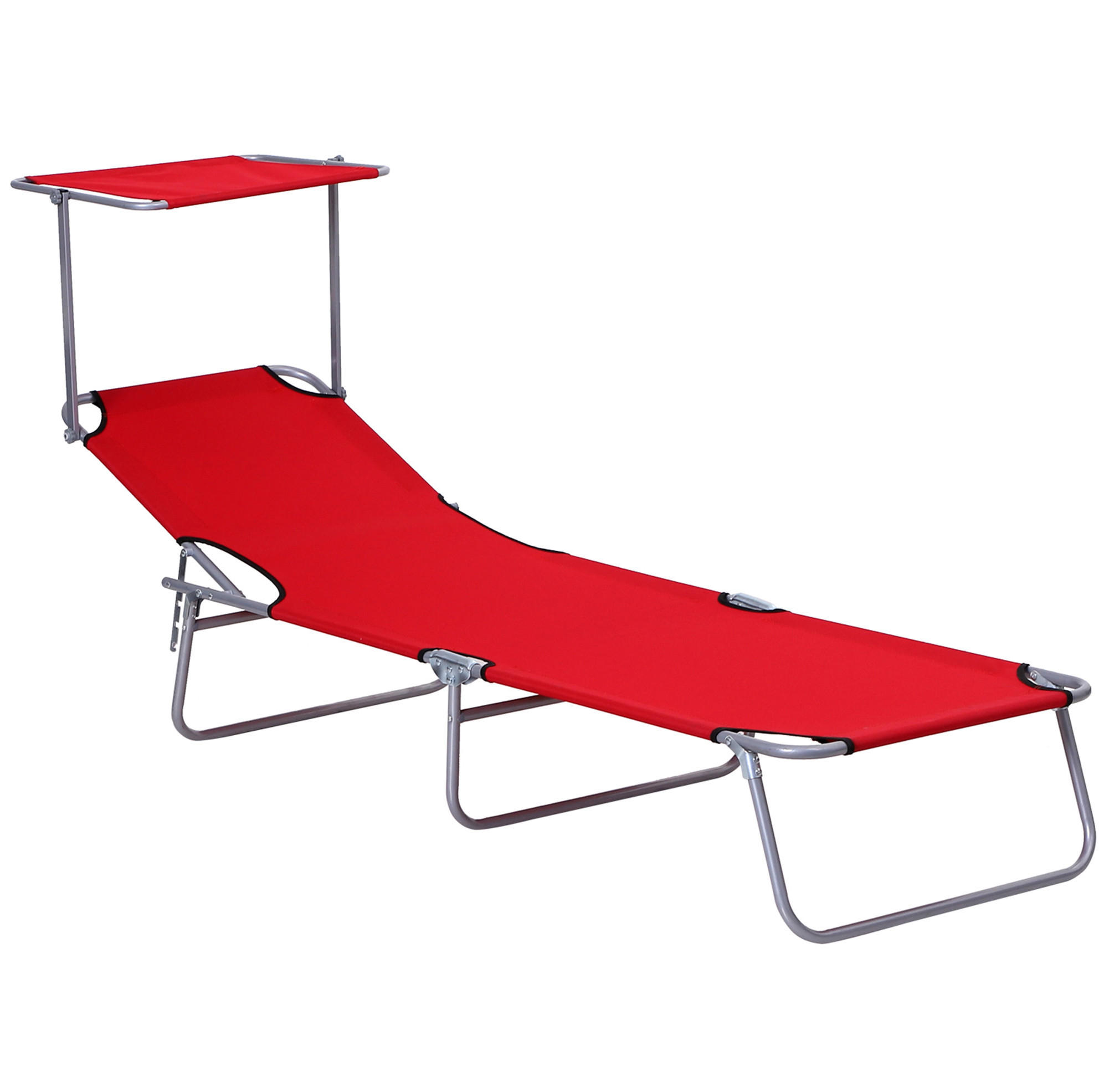 OKWISH ZAHRADNÍ lehátko 187/58/36 cm červené z kovu se skládací konstrukcí a sluneční stříškou