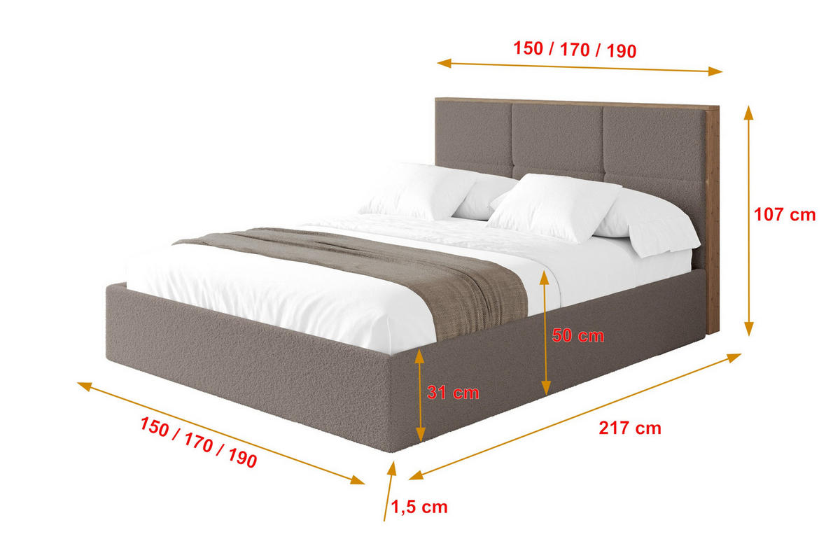 POLSTERBETT mit Bettkasten und Lattenrost, Bett mit Matratze H3/H4 - LILA 140x200 Braun - Braun, Holzwerkstoff/Textil (140/200cm) - ALTDECOR