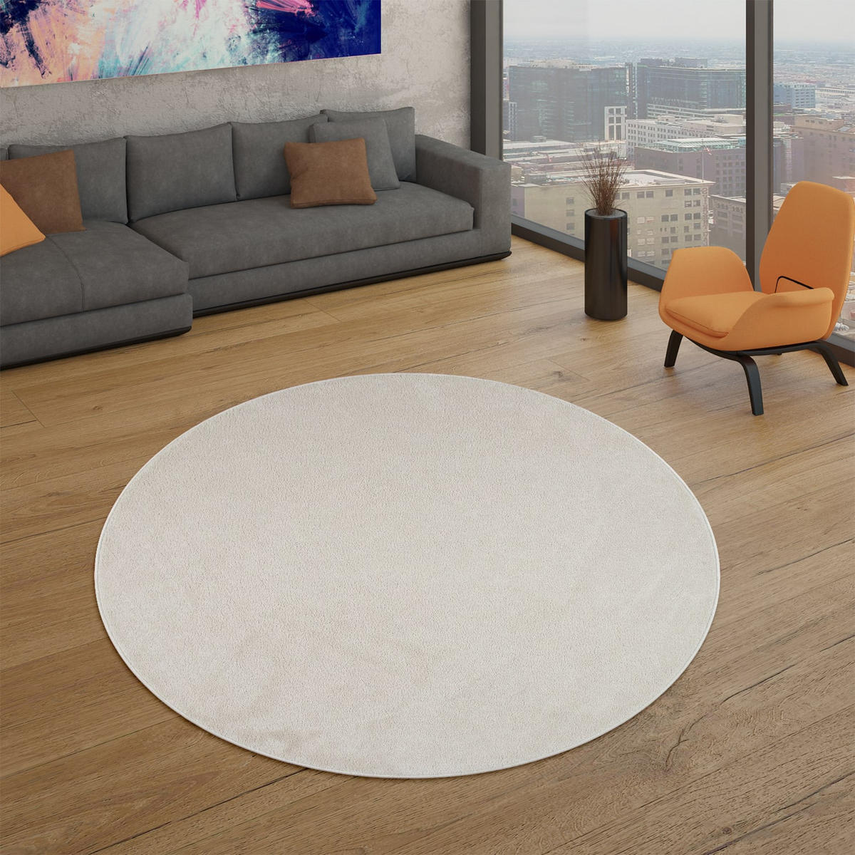 FLACHWEBETEPPICH Creme Ø 120 cm - Creme, Kunststoff (120/120cm) - TT Home