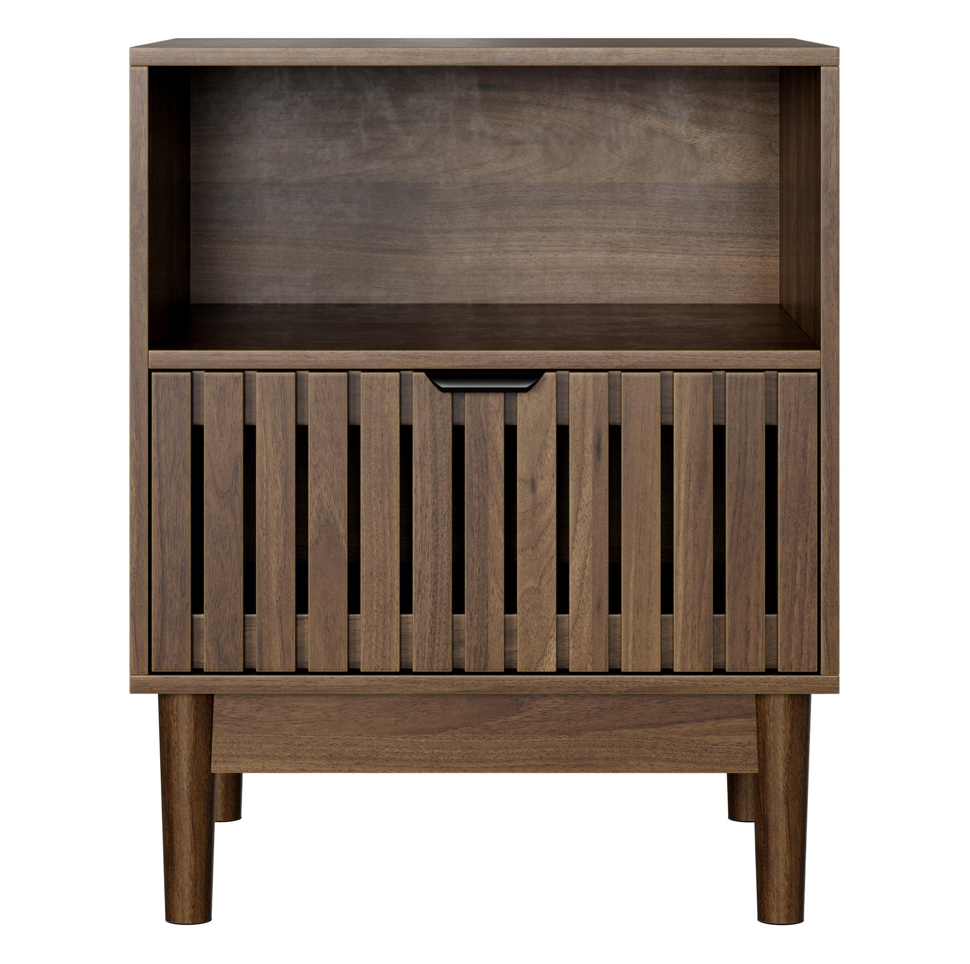 NACHTTISCH aus MDF 45x39x56,5 cm Walnussfarben mit Schublade, offener Ablage und Metallgriff - Walnussfarben, Holzwerkstoff (45/56/39cm) - Modfu