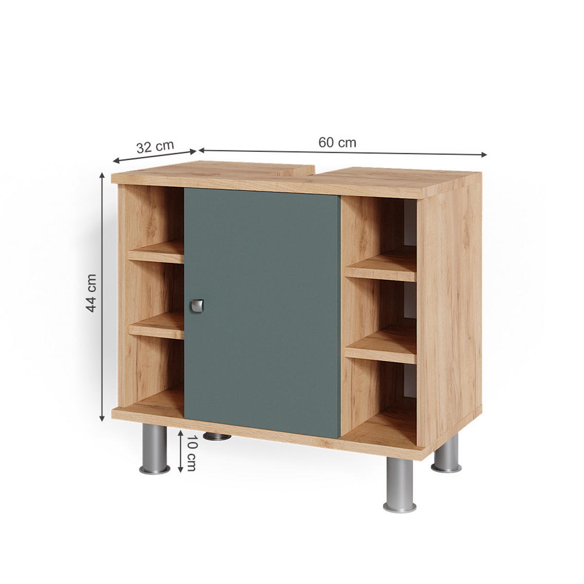 WASCHBECKENUNTERSCHRANK Fynn Grün/Goldkraft Eiche 60 x 54 cm - Eichefarben/Grün, Holzwerkstoff (60/54/32cm) - Vicco