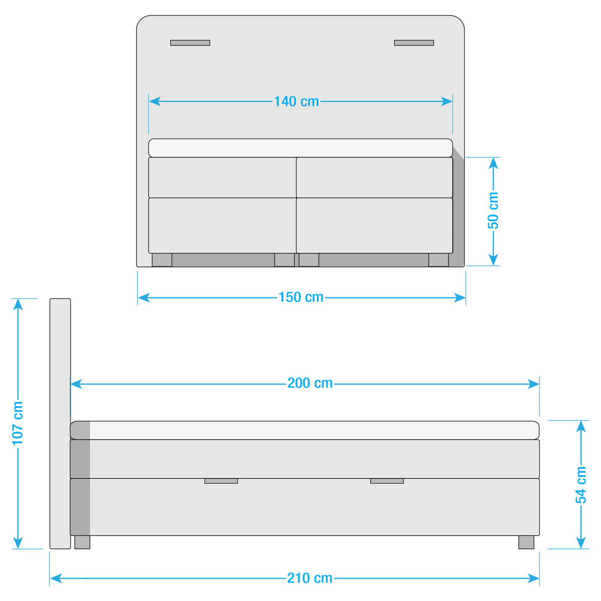 BOXBETT mit Stauraum - inkl. Beleuchtung - Taupe/Grau, Holz/Textil (140/200cm) - home24