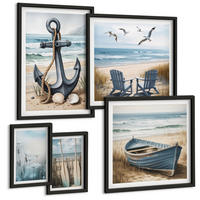 BILDER SET 5er Set - 50x50 cm & 20x30 cm & 40x60 cm Schwarzer Rahmen - Waldlandschaft, See Łódź - Schwarz, Kunststoff (40/60cm) - TULUP