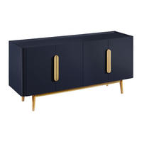 SIDEBOARD mit 4 Türen - MDF & Kautschukholz - Blau & Holzfarben hell - DUNELON - Blau, Holz (160/75/45cm) - Vente-Unique