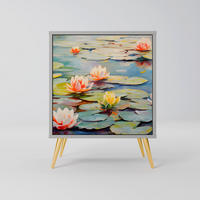 SIDEBOARD BLOOMING WATERS, Grau, 57,5x42x75,5 cm, Goldfarbene Metallfüße - Goldfarben/Multicolor, Holzwerkstoff/Metall (57.5/75.5/42cm) - SpaceRebels