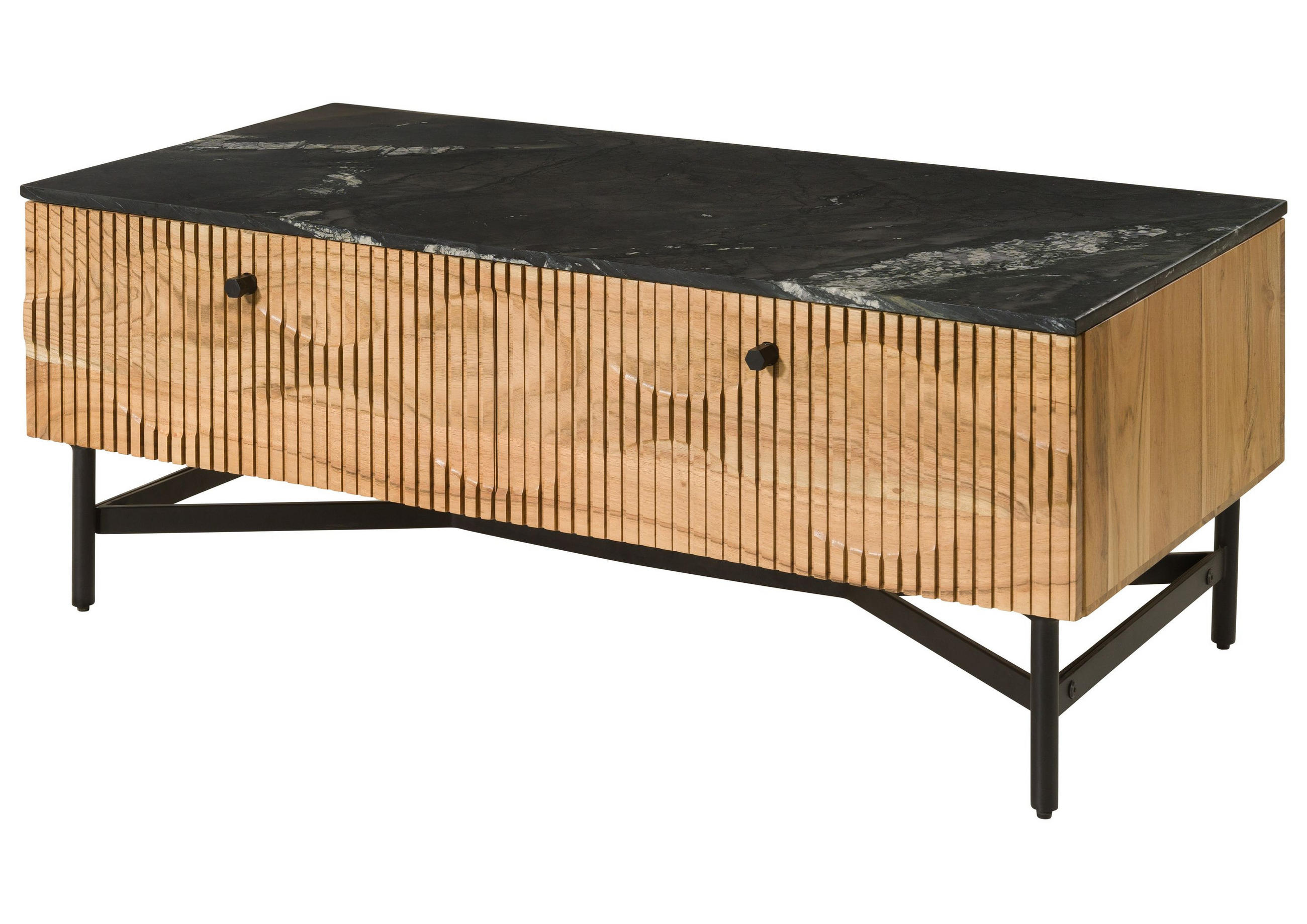 COUCHTISCH Akazie 120x60x45 natur lackiert / Marmor schwarz LONDON #120 - Braun, Holzwerkstoff (120/60/45cm) - Massivmoebel24