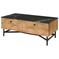 COUCHTISCH Akazie 120x60x45 natur lackiert / Marmor schwarz LONDON #120 - Braun, Holzwerkstoff (120/60/45cm) - Massivmoebel24