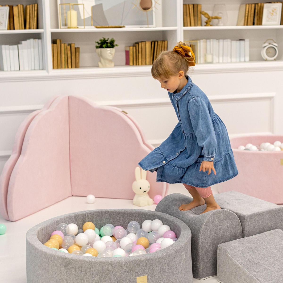 BÄLLEBAD mit Schaumstoff Bausteinen für Kinder, Samt, Ecru - Ecru/Transparent, Textil (230/45/30cm) - MeowBaby
