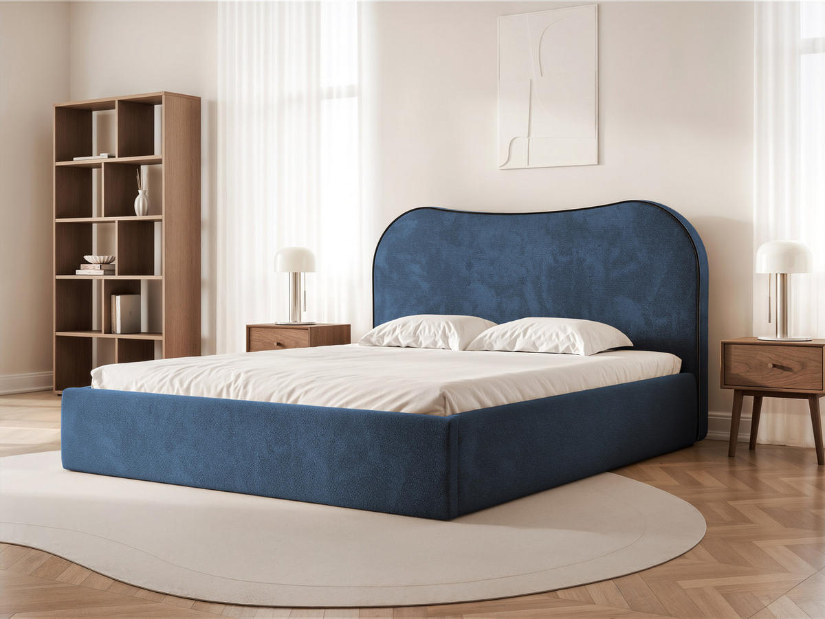 POLSTERBETT Rotello 180x200 cm Dunkelblau Chenille Stoff – (Bettkasten, Lattenrost) - Dunkelblau, Holz/Holzwerkstoff (180/200cm) - Ravio