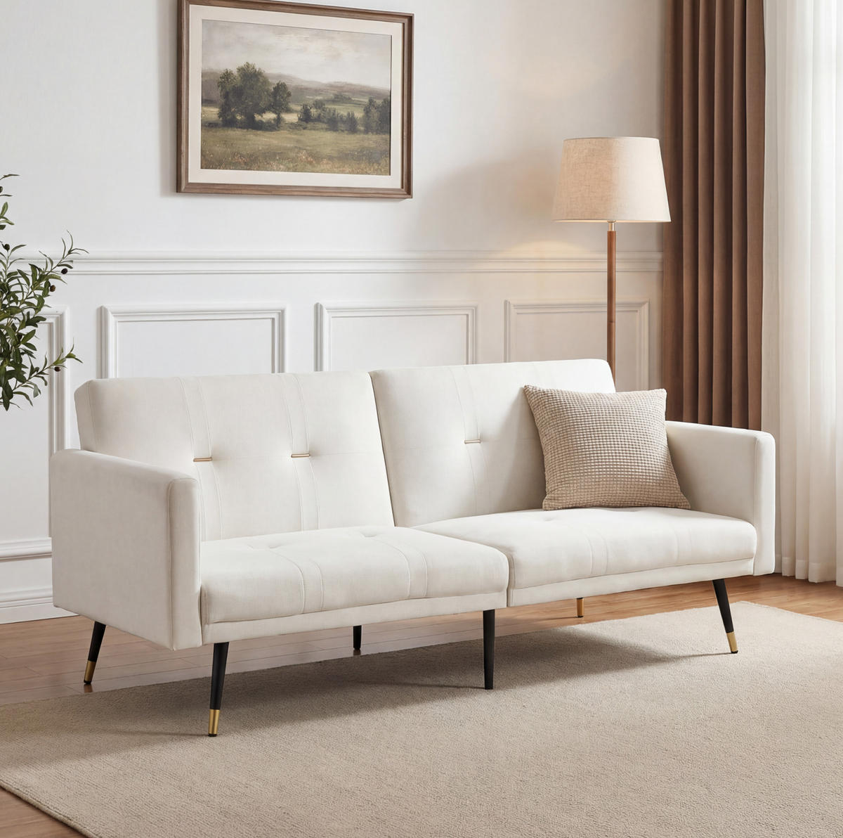 2-SITZER Schlafsofa aus Samt mit 5-fach verstellbaren Rückenlehnen Beige - Beige, Textil (89/70/164cm) - Modenvie
