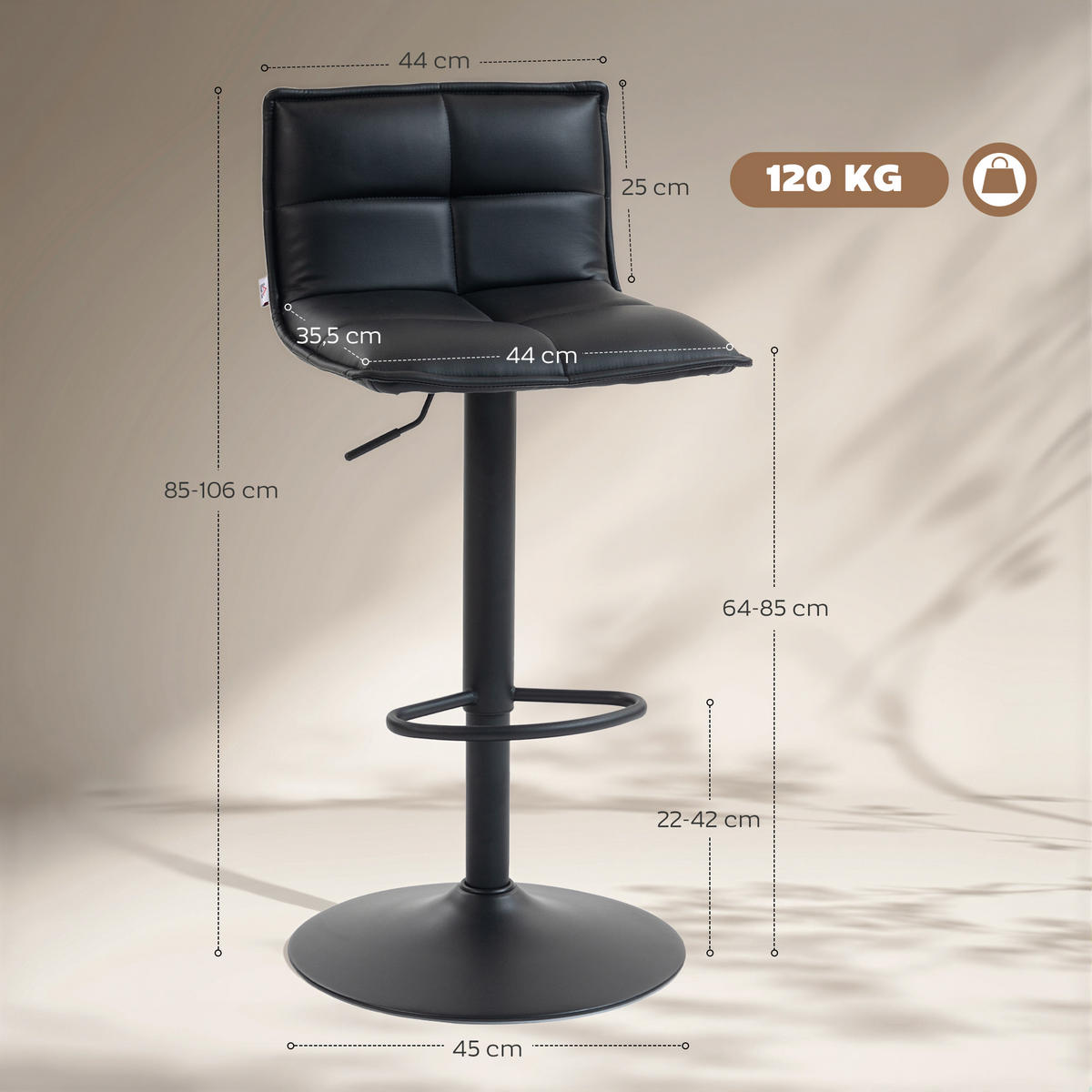 BARHOCKER 2er-Set DE-14804 höhenverstellbar & 360° schwenkbar Schwarz - Schwarz, Metall (44/106/45cm) - ComfortXL