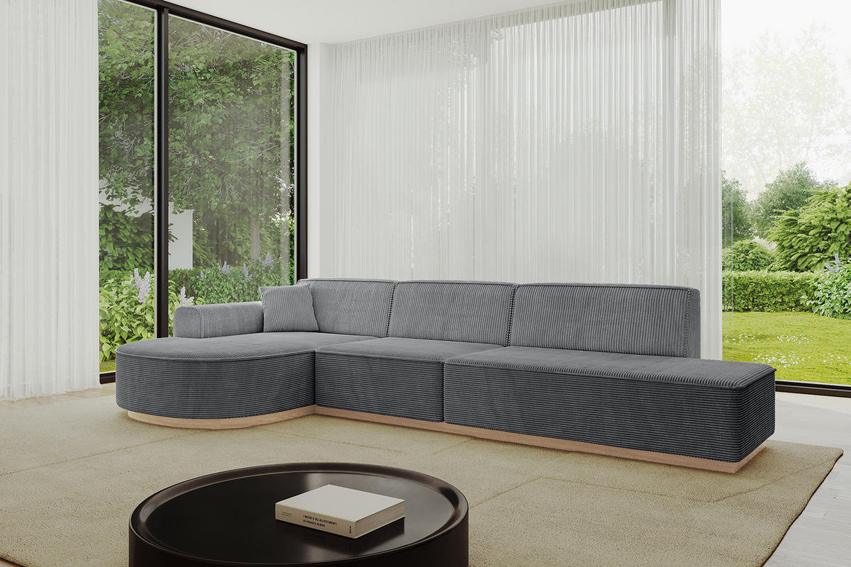 ECKSOFA Ottomane Links ARRIO-L2 - 328x171x83 cm Dunkelgrau - Dunkelgrau, Holzwerkstoff/Textil (328/171cm) - ALTDECOR