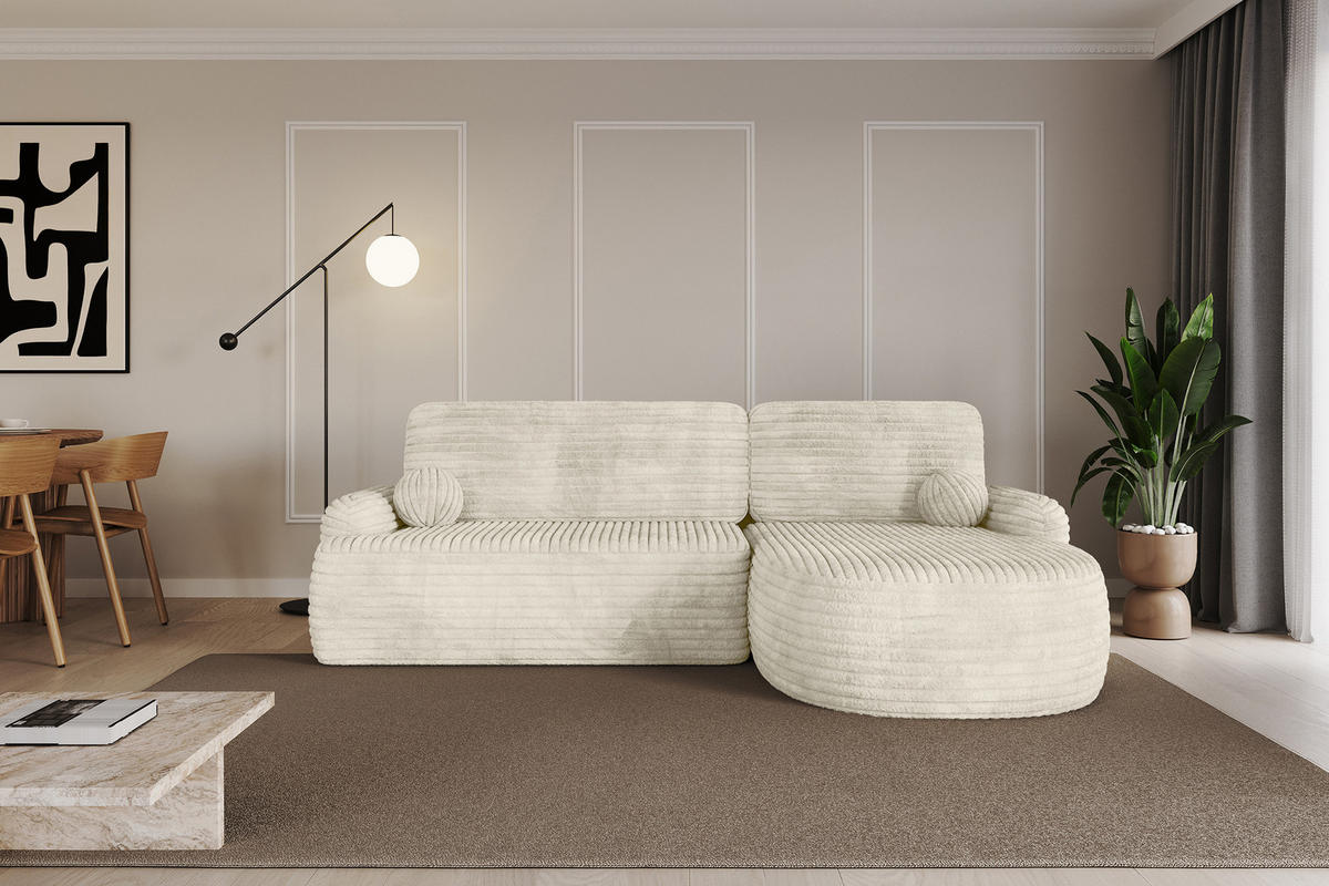 ECKSOFA mit Schlaffunktion und Bettkasten LIRA-L - 264x172x89 Creme - Ecru, Holzwerkstoff/Textil (172/264cm) - ALTDECOR