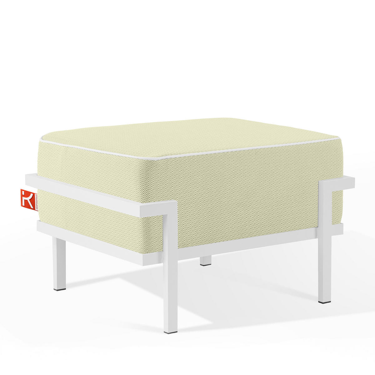 GARTENLOUNGE-HOCKER TRIGLO auf Metallfüßen, Modern, Weiß - Weiß/Hellgrün, Textil/Metall (69/44/54cm) - KONSIMO®