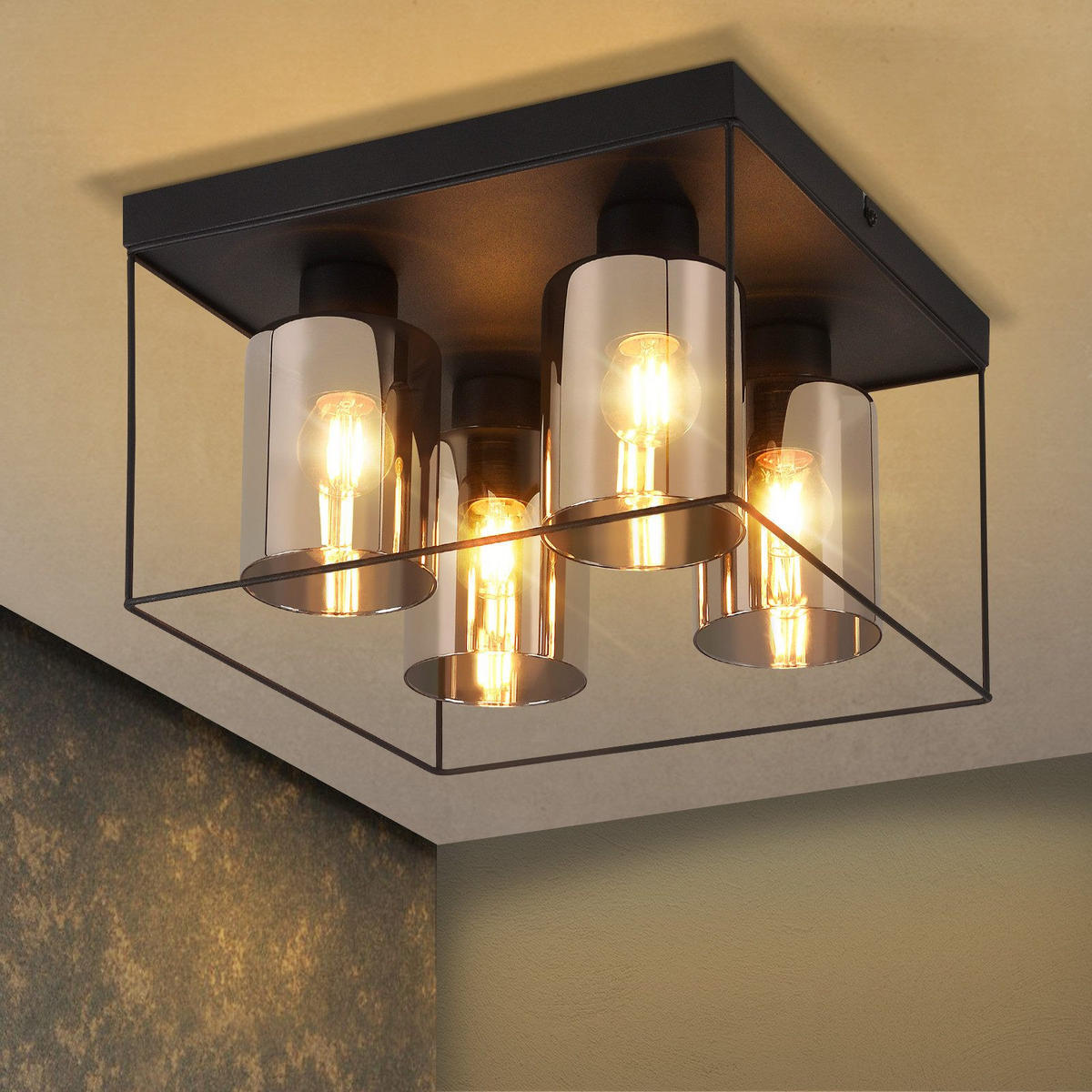 DECKENLEUCHTE Mantooth 30/30/20 cm - Schwarz, Metall (30/30/20cm) - Nettlife