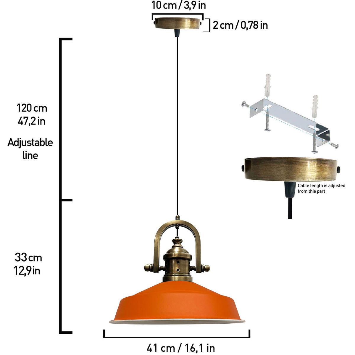 HÄNGELAMPE Industrial Asletl-Marine Vintage 41/33 cm - Orange, Metall (33/41/33cm) - Bamyum