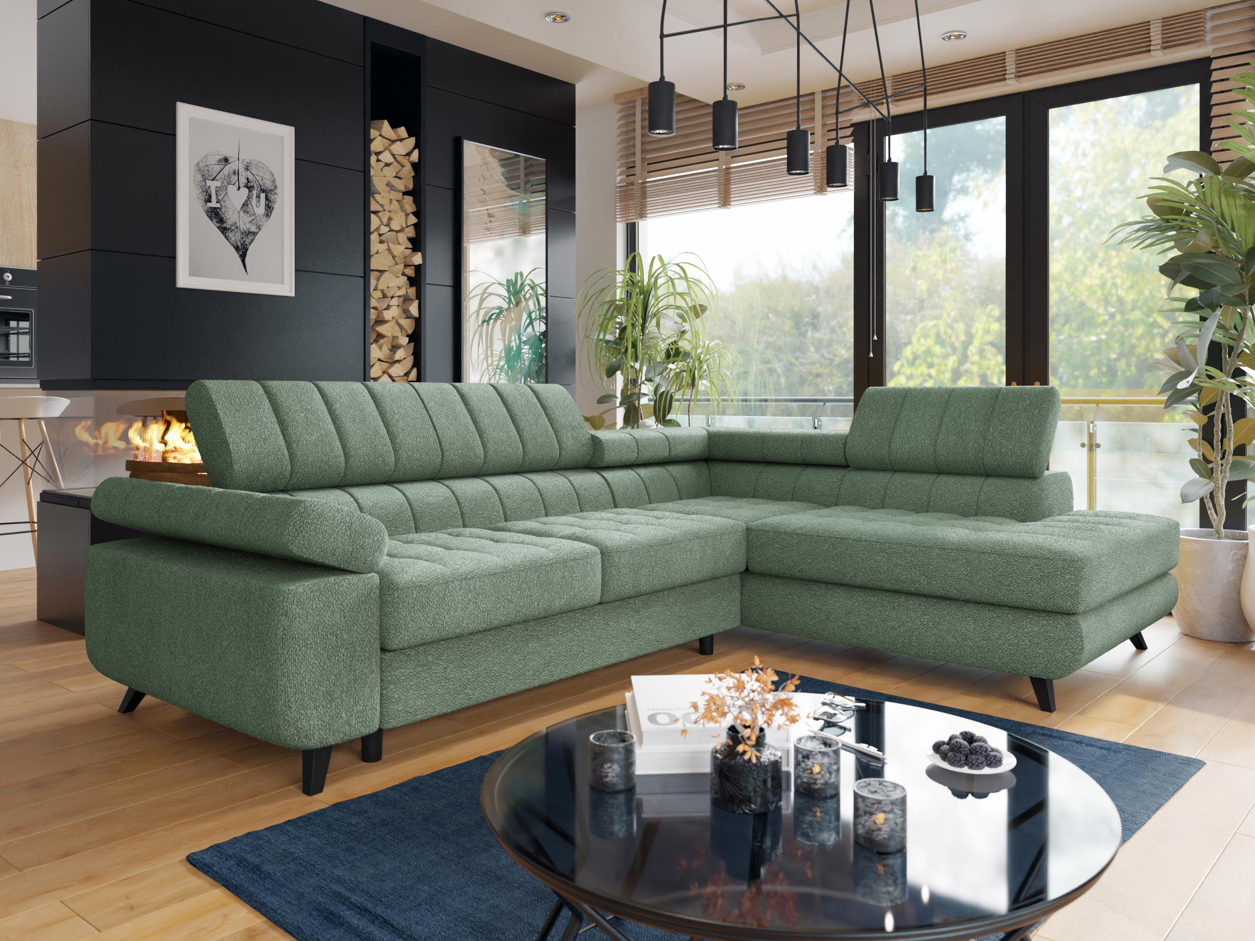 ECKSOFA Nord Premium, Seite: Rechts - Anthrazit/Mintgrün, Holz/Textil (264/203cm) - MIRJAN24