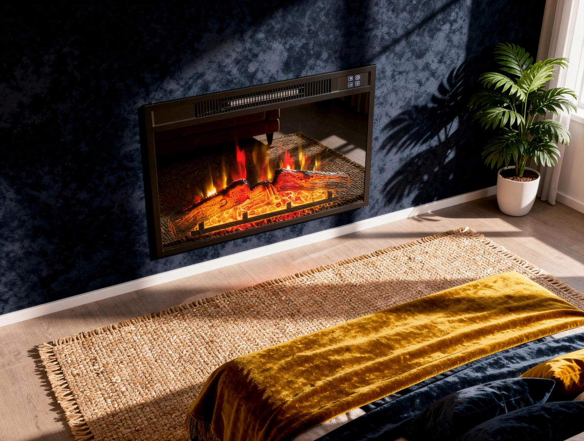 ELEKTROKAMIN Schwarz Wandmodell mit Heizung 2000 W - Schwarz, Glas (61/45/13cm) - Purline