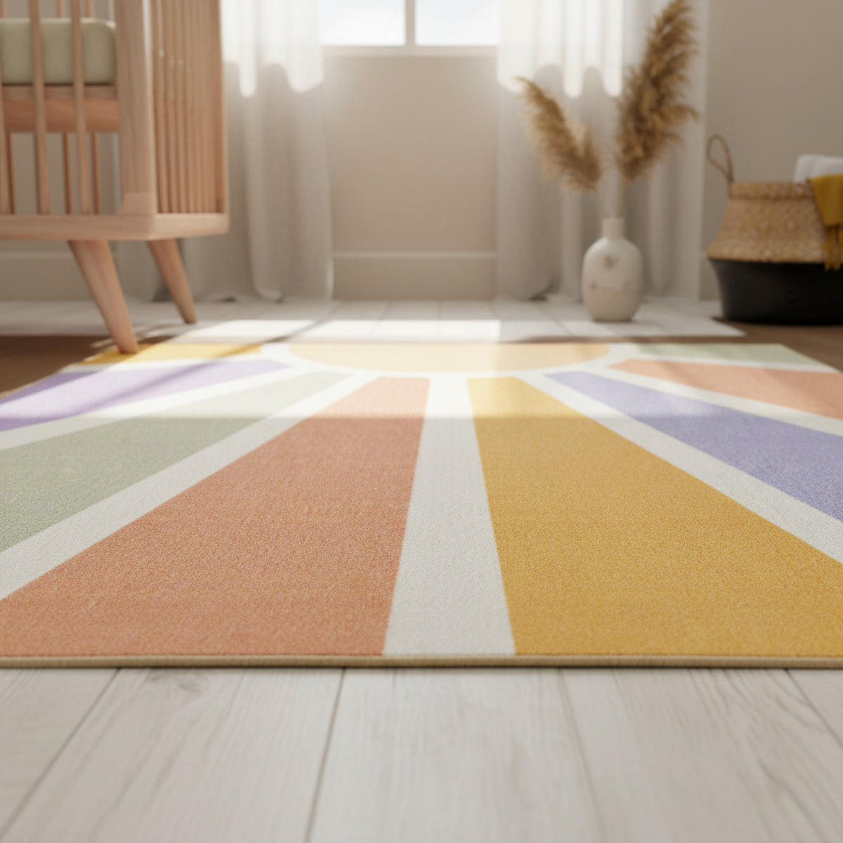 TEPPICH Kinder Flachgewebe Strahlen-Motiv Polyamid rutschfest Spielzimmer Multi Rechteckig 140x200 - Multicolor, Textil (140/200cm) - KADIMA DESIGN