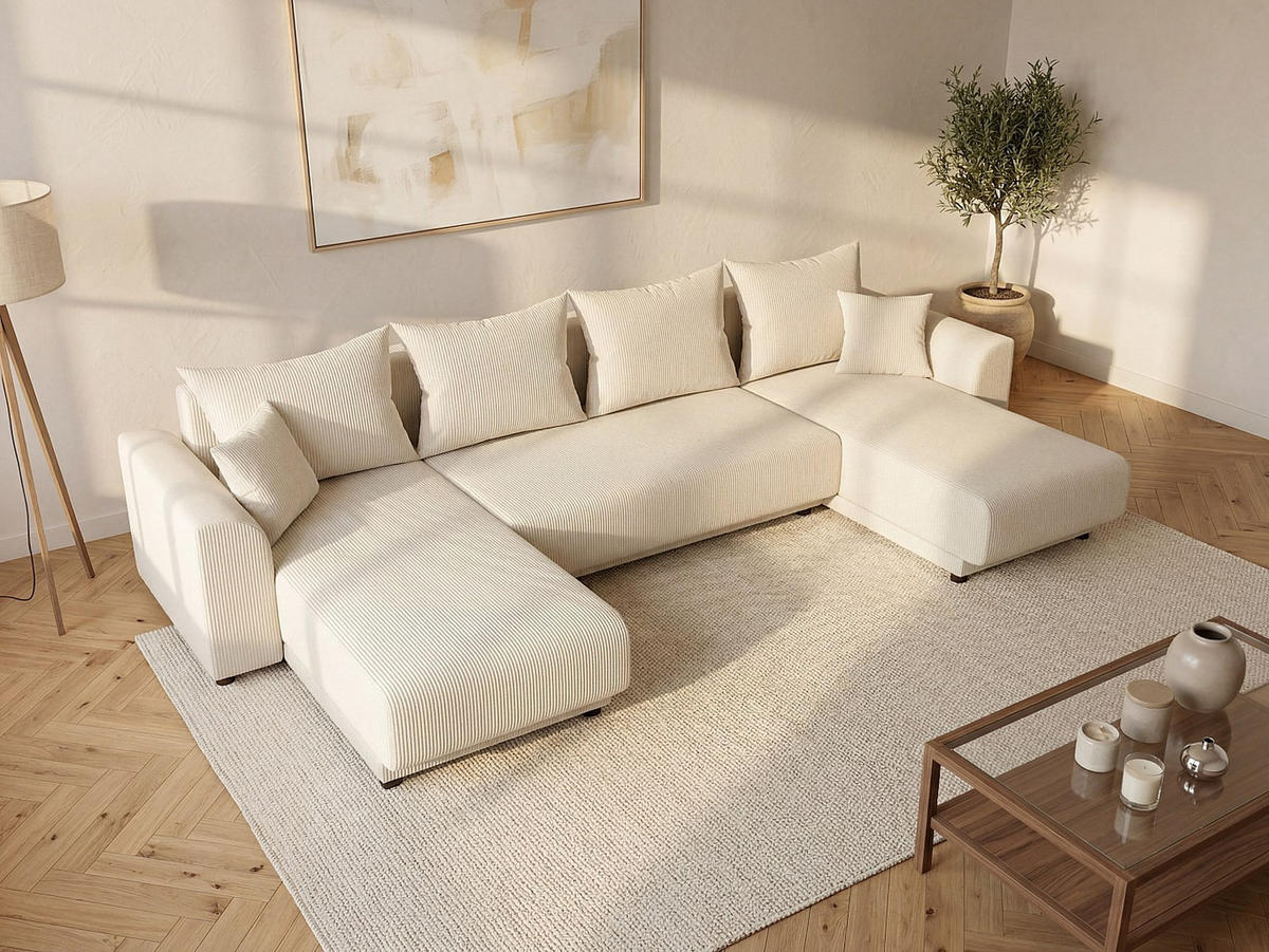 SCHLAFSOFA - 5 Personen - Samt, Stoff - Beige - - Beige, Textil (311/80/149cm) - Vente-Unique