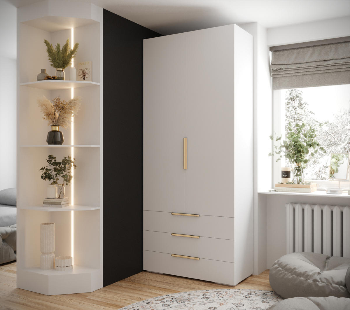 DREHTÜRENSCHRANK 236.7/100/47 2-türig - Goldfarben/Weiß, Holz/Metall (100/236.7/47cm) - MÖBEL KRYSPOL