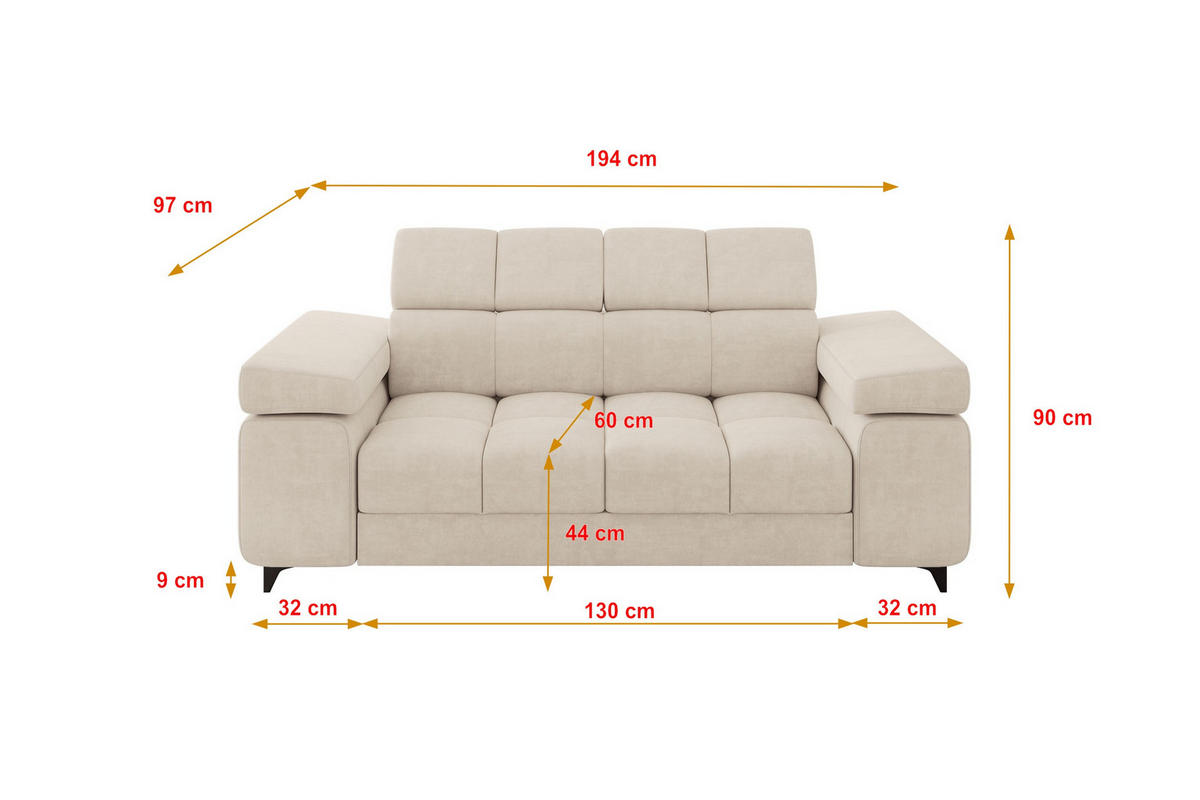 SOFA 2-Sitzer LORD-S1 194x97x90 cm Beige Samt - Sahara, Holzwerkstoff/Textil (194/90/97cm) - ALTDECOR