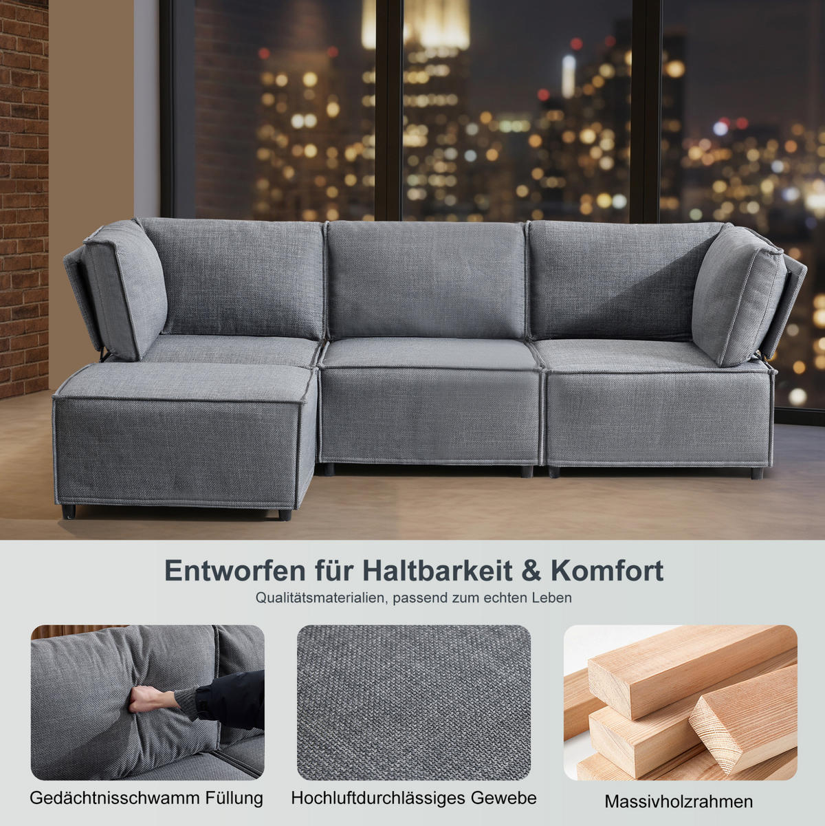 SOFA modular flexibel kombinierbar Light Grey - Hellgrau, Holz (154/238cm) - Meubliv