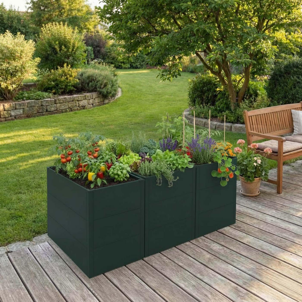 HOCHBEET 3ER-SET Grün 3er-Set-Set - Grün, Metall (150/77/100cm) - MCW