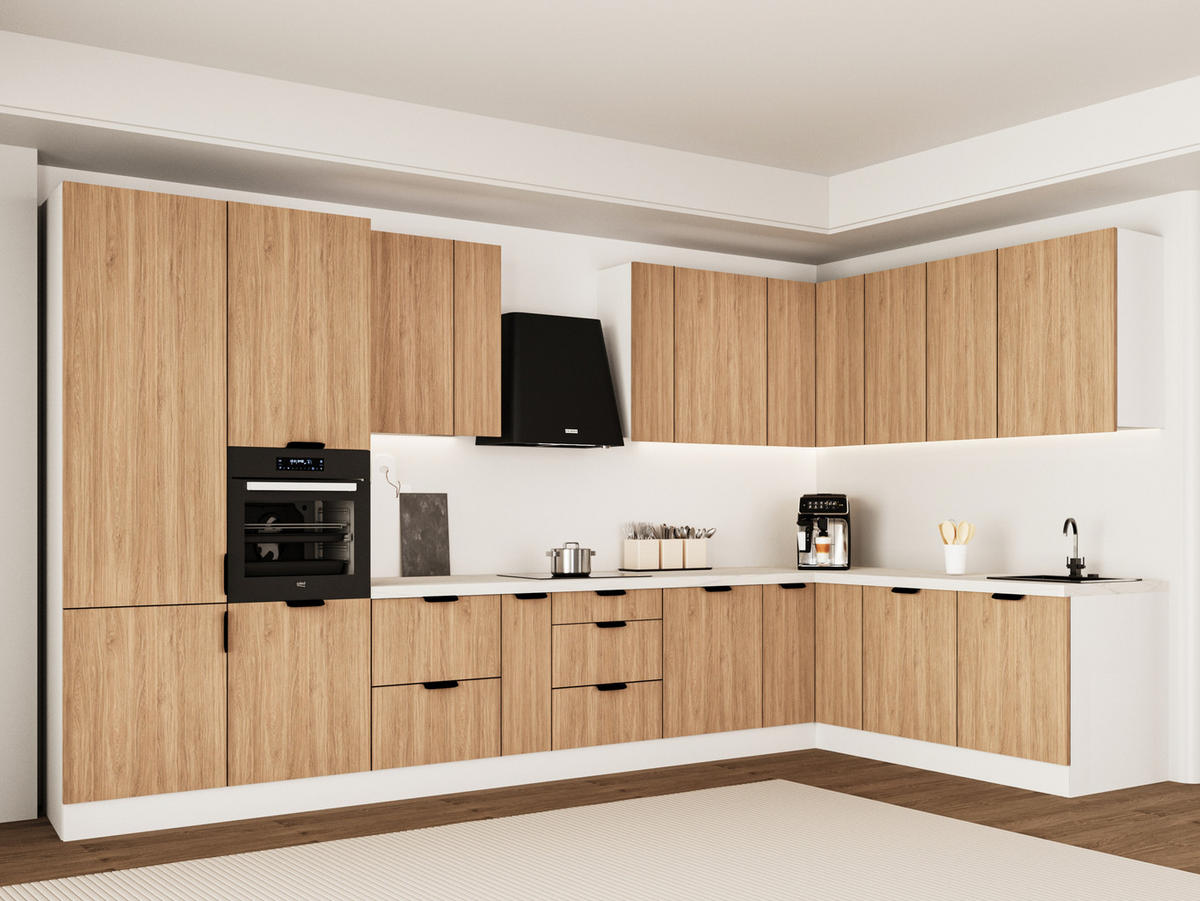 WINKELKÜCHE 405cm x 205 cm - Sorento KS5-M405 - in Sonoma Eiche / Weiß - Schwarz/Weiß, Holz (610/247/58cm)