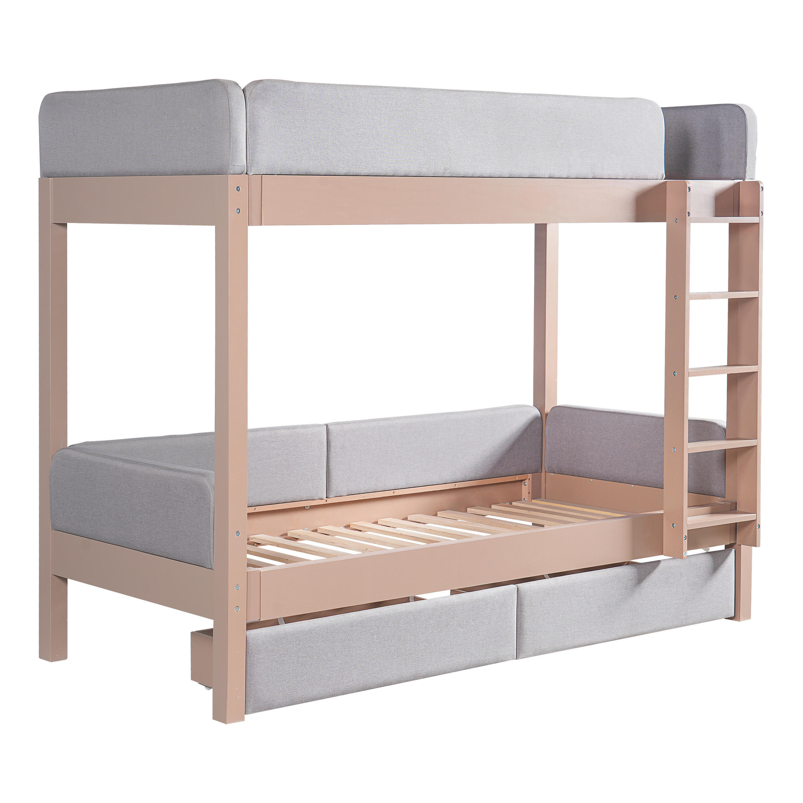 ETAGENBETT 90x200 cm, Holz & Stoff mit zwei Schubladen, grau-natur - Naturfarben, Holzwerkstoff (90/200cm) - Luhomfu