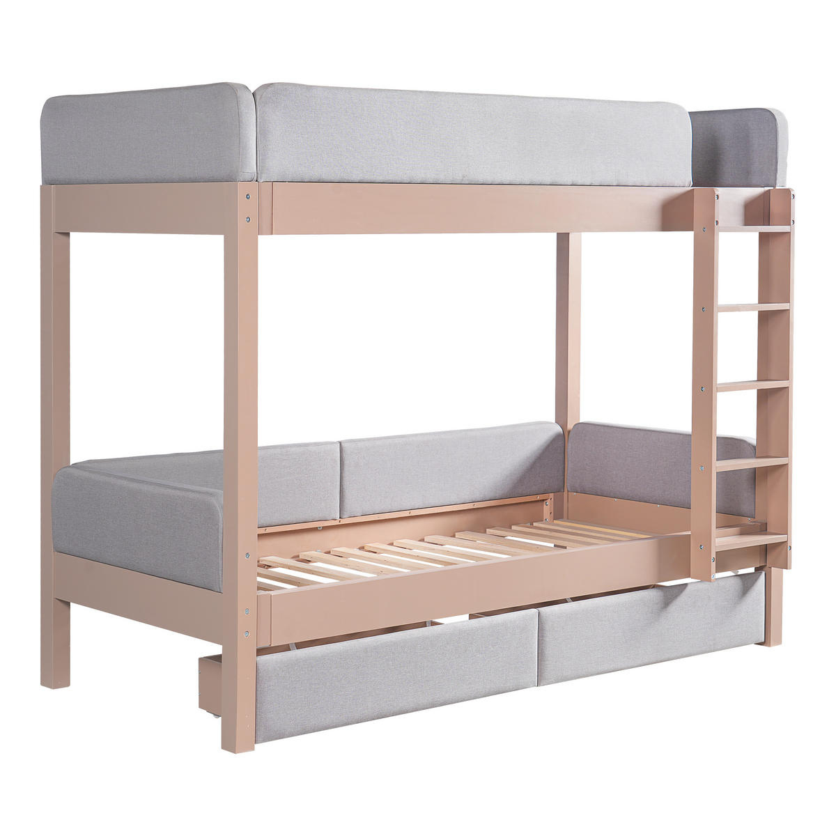 ETAGENBETT 90/200 cm in Grau mit gerader 4-stufiger Leiter und 2 Schubladen - Grau, Holz (90/200cm) - Oxeza
