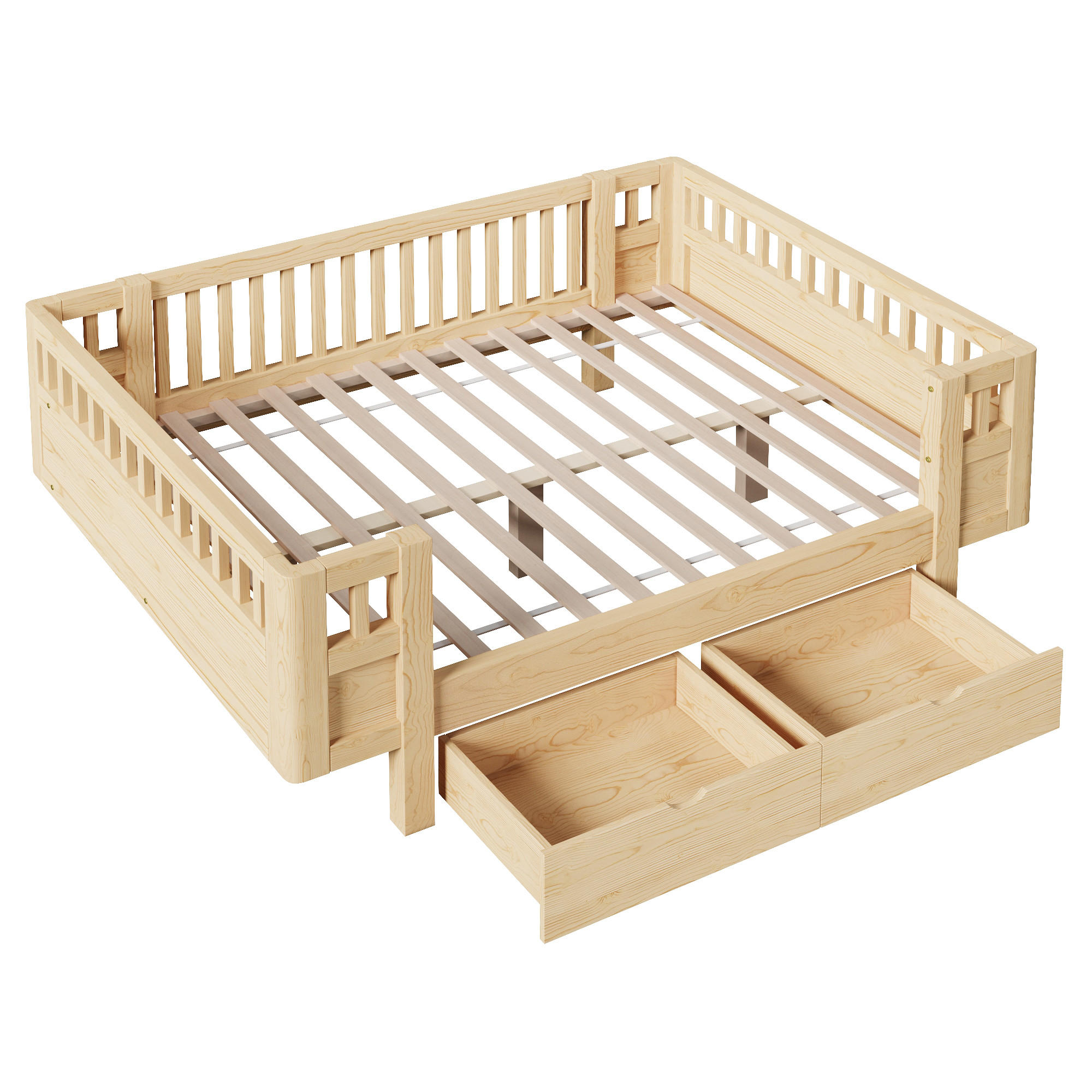 KINDERBETT 140/200 cm in Holzfarben mit 2 Schubladen Massivholz Skandi-Design - Naturfarben, Holzwerkstoff (140/200cm) - STILVORA