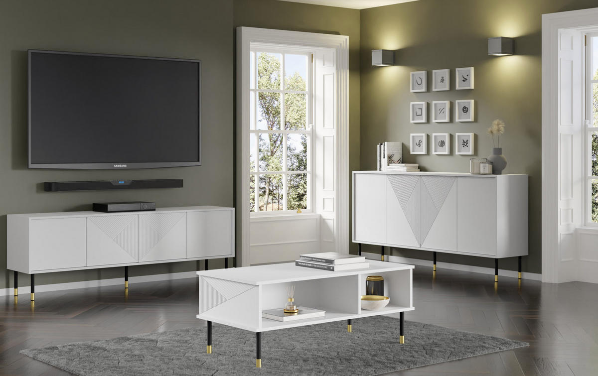TV LOWBOARD Weiß, Weiß, Gold 180/61/40 - Weiß, Holzwerkstoff (180/61/40cm) - RAUMHIRSCH FURNITURE