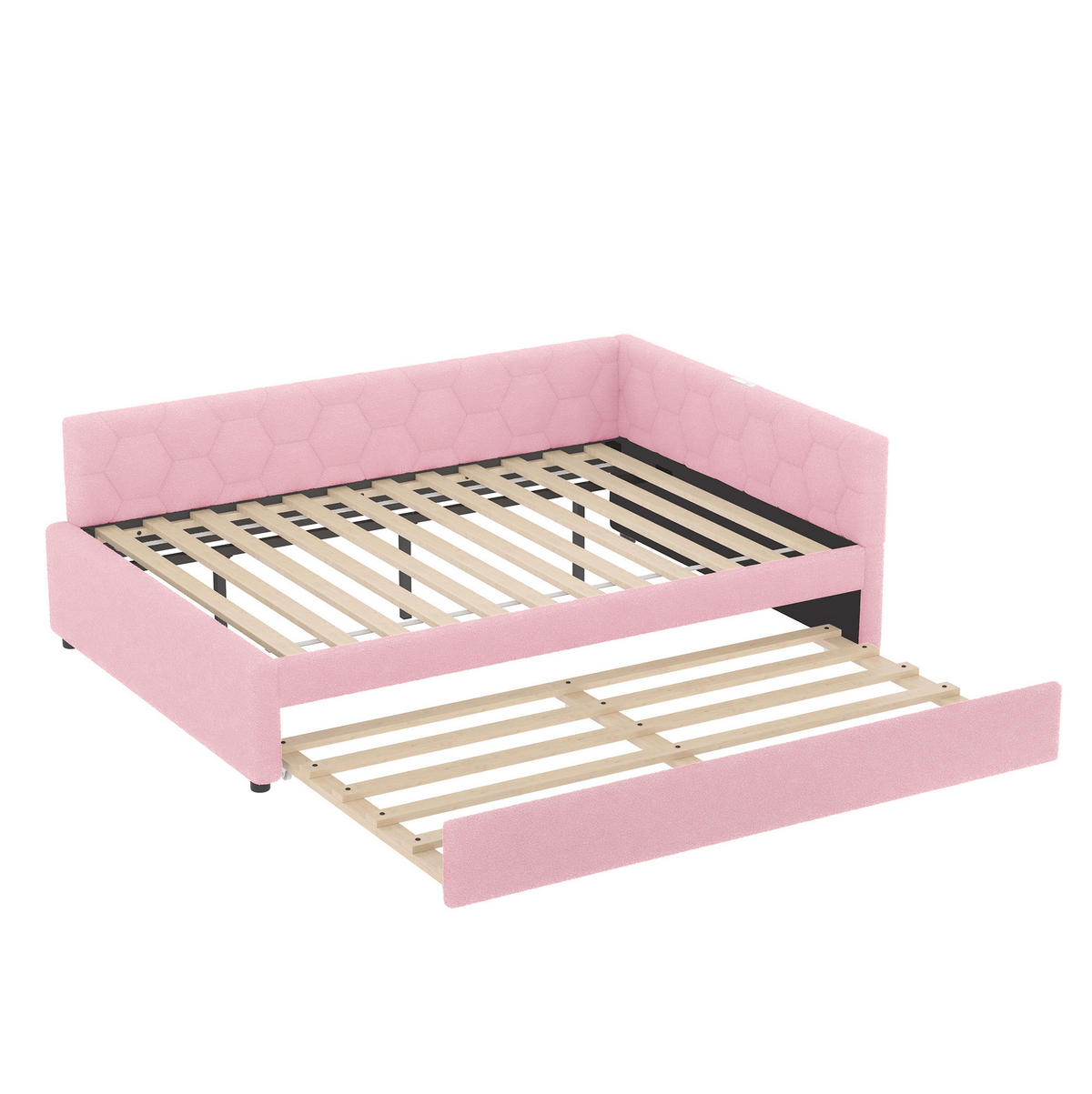 TAGESBETT 140/200 cm mit Ausziehbett, USB- und Typ-C-Anschluss, Nachttischlampe und Vliesimitat-Bezug, Rosa/Weiß - Rosa, Textil (140/200cm) - Redom